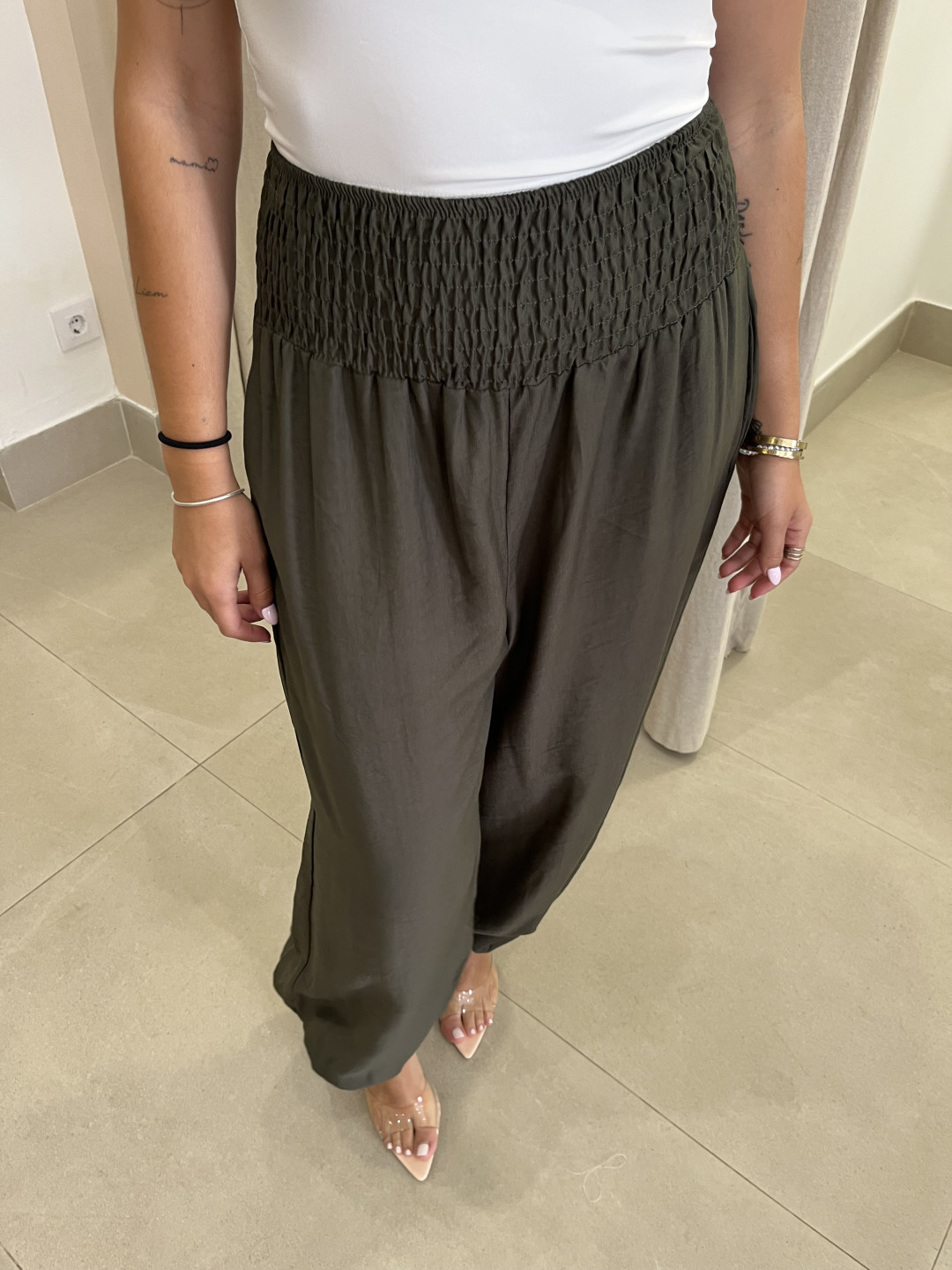 Pantalon globo lino detalle lazos