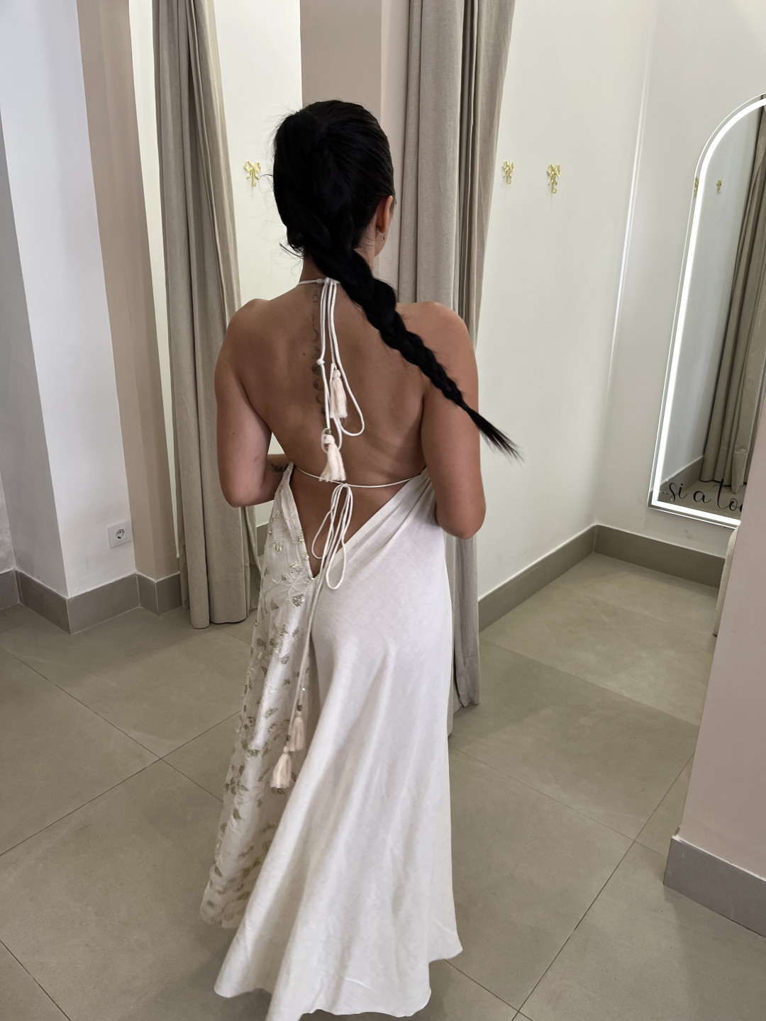 vestido indio bicolor beige/verde 5032