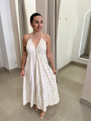 vestido indio bicolor beige/verde 5032