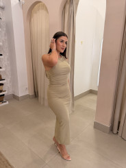 Vestido cuello halter espalda detalle drapeado