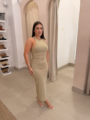 Vestido cuello halter espalda detalle drapeado
