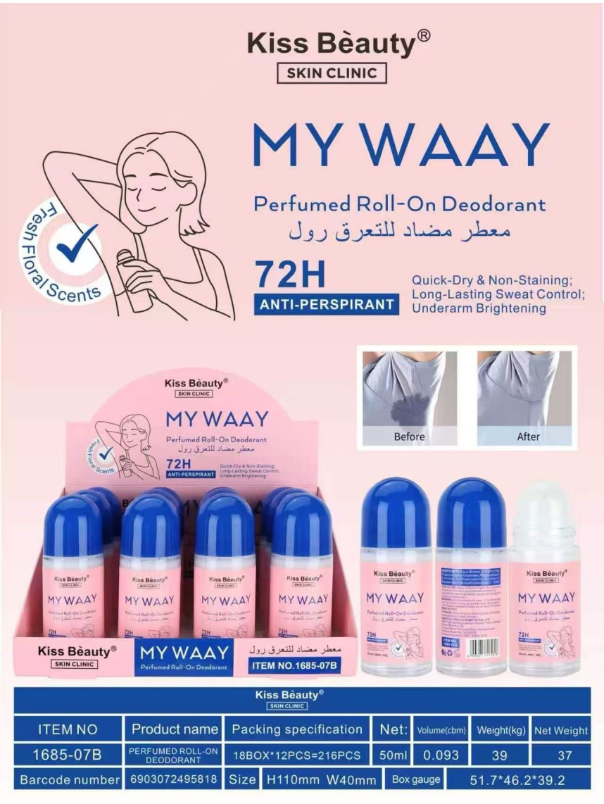 DESODORANTE ROLL ON ANTITRANSPIRANTE 72H MY WAY 50ML - KISS BEAUTY